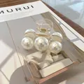 Elegant transparent pearl hair claw clip with gold spring 6.8cm size medium - 3# Three Pearls Large - 7cm