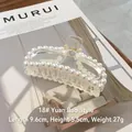 Elegant 9.6cm transparent rectangular claw clip with white pearls for women hair - 18# Ingot Shape - 9.5cm