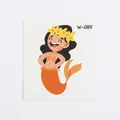 Cartoon mermaid temporary tattoo sticker with orange tail for kids, model W-089 - Black Hair Wreath Mermaid (W-089)