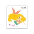 Cartoon mermaid temporary tattoo sticker with golden hair and Happiness text - Golden Hair Text Mermaid (W-099)