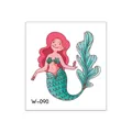 Cartoon mermaid tattoo sticker W-090 with pink hair and green scales for kids - Pink Hair Long Gown Mermaid (W-090)