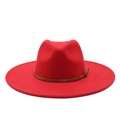 Classic red wool fedora hat with wide brim and brown leather band for autumn and winter - M(59cm) / Red