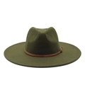 Detail of olive green wool fedora showing brown leather band and metallic buckle - M(59cm) / Army Green