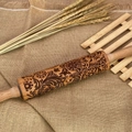 Close-up of laser-engraved floral and snowflake patterns on a wooden rolling pin - Small Vine Flower