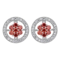 Orecchini a lobo a fiore scintillanti in argento e rosso con design floreale rotondo - Rosso