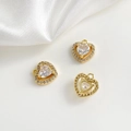 Détails de breloques en cœur plaqué or 18k sertis de zircons pour bijoux artisanaux - 3# Or Zircon Clair Petit