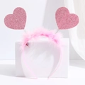 Cerchietto rosa con cuori scintillanti e piume su molle per la festa di San Valentino - Cerchietto Antenna Cuore Rosa (No. 28)