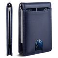 Slim navy blue carbon fiber pattern wallet with metal money clip and RFID blocking - Dark Blue