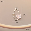 Detailed view of alloy oval pendant with pink flower, pearl, and 29mm size markings - Oval Pink Flower (3915)