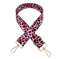 Adjustable pink leopard print wide shoulder strap with gold metal hooks on white background - Gold Buckle / No.245-Rose Pink
