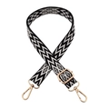 2.5cm black and white wave pattern adjustable shoulder strap with gold metal hooks - Gold Buckle / Black