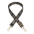 Adjustable 2.5cm wide shoulder strap with black and white wave pattern and gold hooks - Gold Buckle / Black Beige