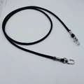 Close-up of black round PU leather strap with silver metal swivel lobster clasps - Black + Silver Hook