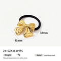 Detail eines 45mm goldenen Edelstahl-Haargummis mit Schleife und schwarzem Gummiband - Hohles Schleifen-Design (2410ZK31319FS)