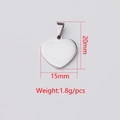 Polished silver heart pendant in stainless steel with 15x20mm dimensions and 1.8g weight - Steel Color (with Pinch Bail)