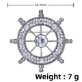 Detail view of silver ship wheel brooch showing 35.7mm diameter and 7g weight measurements - Silver Ship Wheel