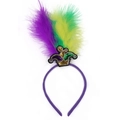 Mardi Gras Party Haarreif mit lila, gelben und grünen Federn und Pailletten-Krone - Dreifarbiges Feder-Narrenkappen-Stirnband