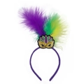 Mardi Gras Karneval Haarreif mit lila grünen gelben Federn und Pailletten Maske - Dreifarbiges Feder-Paillettenmasken-Stirnband