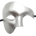 Silver Phantom of the Opera half-face mask with metallic finish and elastic strap - Sterling Silver Color