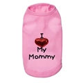 Detail of pink ribbed pet vest featuring shiny red sequin heart and Mommy embroidery - M / Pink Mommy