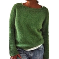 Women's loose-fit round neck knitted sweater in grass green with soft mohair texture - S / Green