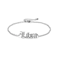 Macro shot of silver Libra constellation anklet with Gothic lettering and extender chain - Steel Libra