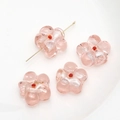 Macro view of pink glass flower beads with silver foil and red center for DIY jewelry - 2# Light Pink Large Flower