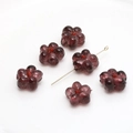 Macro shot of purple translucent flower glass beads with red centers for DIY jewelry making - 16# Dark Purple Small Flower
