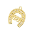 Golden horseshoe pendant with clear gemstones and GOOD LUCK engraving for women - VD1757 Gold Horseshoe GOODLUCK Pendant