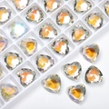 Macro detail of 12mm iridescent heart-shaped glass crystals for DIY crafts and accessories - Phantom Aurora