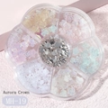 Nail art DIY kit with aurora hearts, pearls and rhinestones in flower shaped storage box - MH-19 Crown & Pearl Diamond