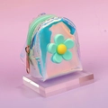 Detailansicht der Laser-Mini-Rucksack-Geldbörse mit grüner Blume und goldenem Reißverschluss - Grün