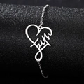 Polished silver stainless steel bracelet featuring a hollow heart faith pendant - Heart (Faith)