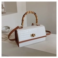 Sac à main blanc motif crocodile avec poignée en bambou et bandoulière marron chic - Blanc
