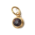 Detailed macro of 6mm round gold-plated pendant with deep red gemstone and dual loops - [Jump Ring] February Dark Purple