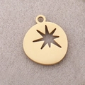 Polished gold stainless steel circular pendant with a cutout starburst design - Star Round Tag / Gold