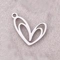 Polished silver stainless steel heart pendant with hollow design and top ring - Hollow Heart / Steel