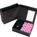 Pink soap roses and heart necklace in black gift box with I Love You Forever bag - Black Box + Pink Flower + Handbag