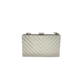 Detailed view of silver chevron texture on a rectangular metallic evening clutch bag - Style 1 (No Handle) / Silver
