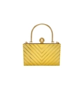 Detail of golden chevron evening clutch featuring a metal top handle and pearl clasp - Style 2 (With Metal Handle) / Gold