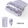 Detail of holographic silver dot nail art foil roll with plastic storage container and sample - Holographic Silver Polka Dot Style (TZ0014-06)