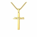 Men's gold stainless steel cross necklace featuring a JESUS pendant on a box chain - Gold