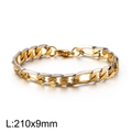 Bracciale a catena bicolore in acciaio inossidabile oro e argento con texture - Catena Figaro Larghezza 9 mm (KB126625-Z)