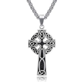 Men's hip hop silver alloy cross pendant with Celtic knots on a sturdy Cuban chain - Celtic Silver Cross