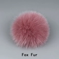 Detailed close-up of fluffy pink fox fur pompom showing soft texture and premium quality - Fox Fur / Rose Red