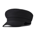 Classic black cotton baker boy hat featuring a structured flat top and retro short brim design - L (58-60cm) / Black
