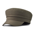 Detailed view of dark olive green cotton canvas flat top cap with visible seam stitching - L (58-60cm) / Army Green