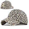 Leopard print washed baseball cap with elastic criss cross ponytail hole for women - Criss Cross Ponytail / Leopard Print