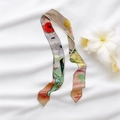 Detail of artistic oil painting floral silk scarf on soft white fabric texture - Rose Anemone