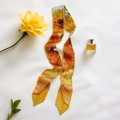 Detailed shot of yellow sunflower silk scarf inspired by Van Gogh oil painting style - Sunflower